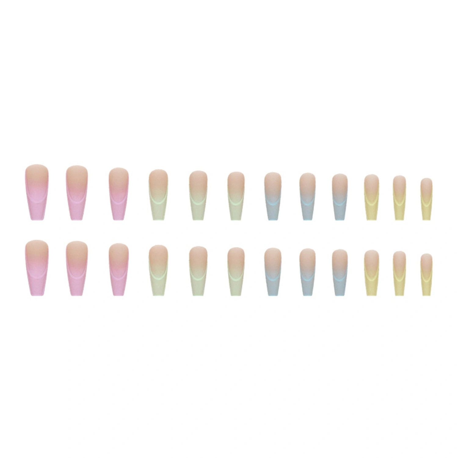 24 Pcs Gradient Color Press on Nails Long Square Fake Nails 