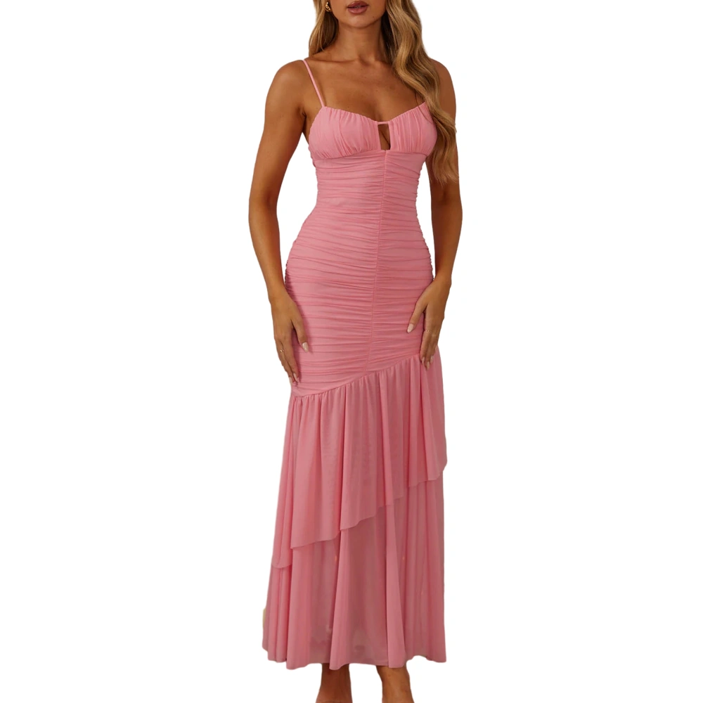 Women Slip Dress, Sleeveless Pleated Solid Slim Fit Summer Long Dress