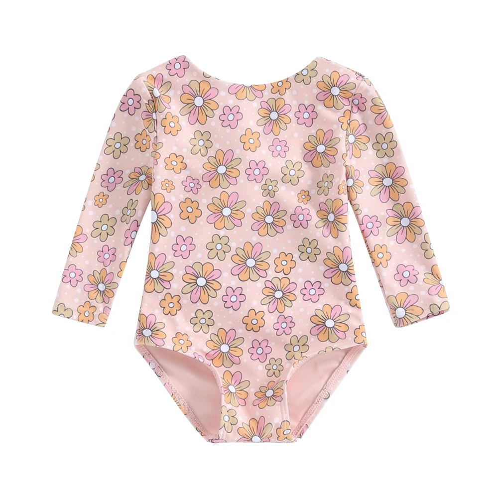 Girls Bikini, Long Sleeve Swimsuit Backless Tie-up Floral Swimwear