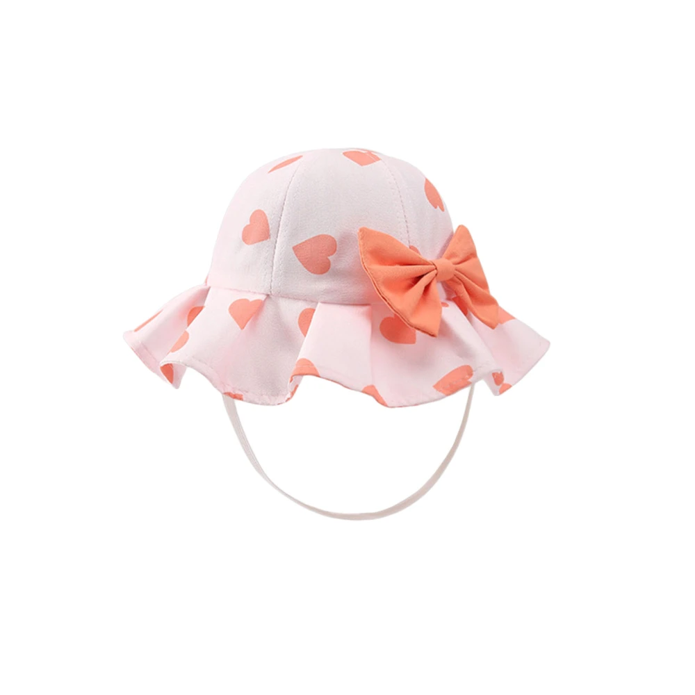 Kids Girl Bucket Hat Heart Print Cute Bow Wide Brim Fisherman Caps