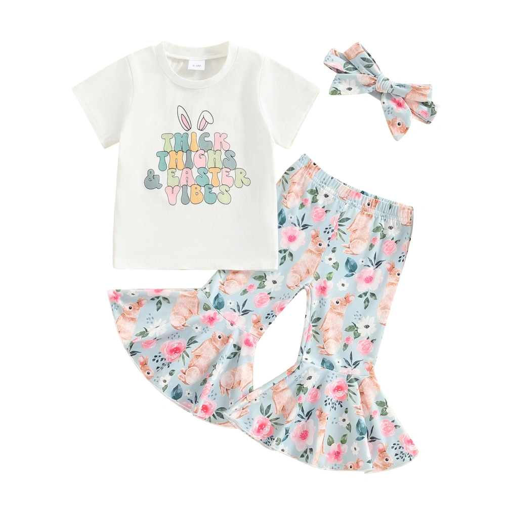 Baby Girls Easter Outfit, Bunny Short Sleeve T-shirt Pants Headband