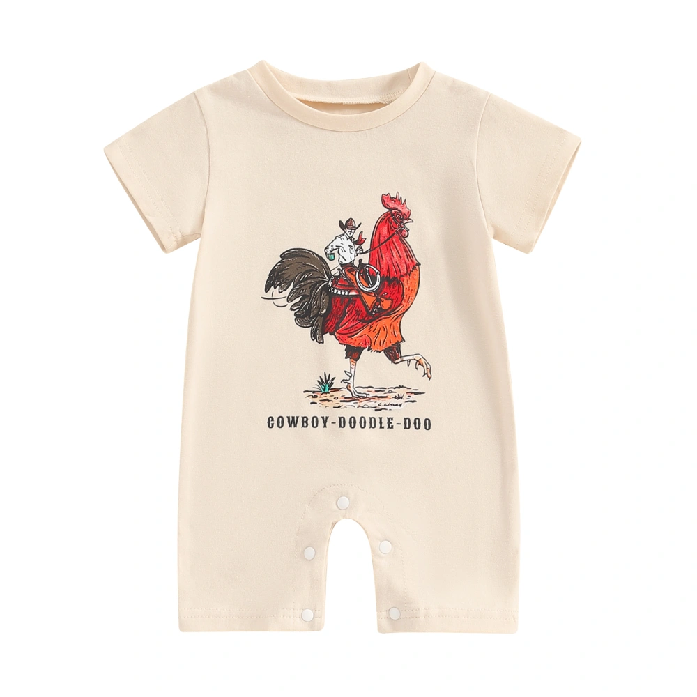 Baby Boys Girls Romper Short Sleeve Round Neck Rooster Print Jumpsuit