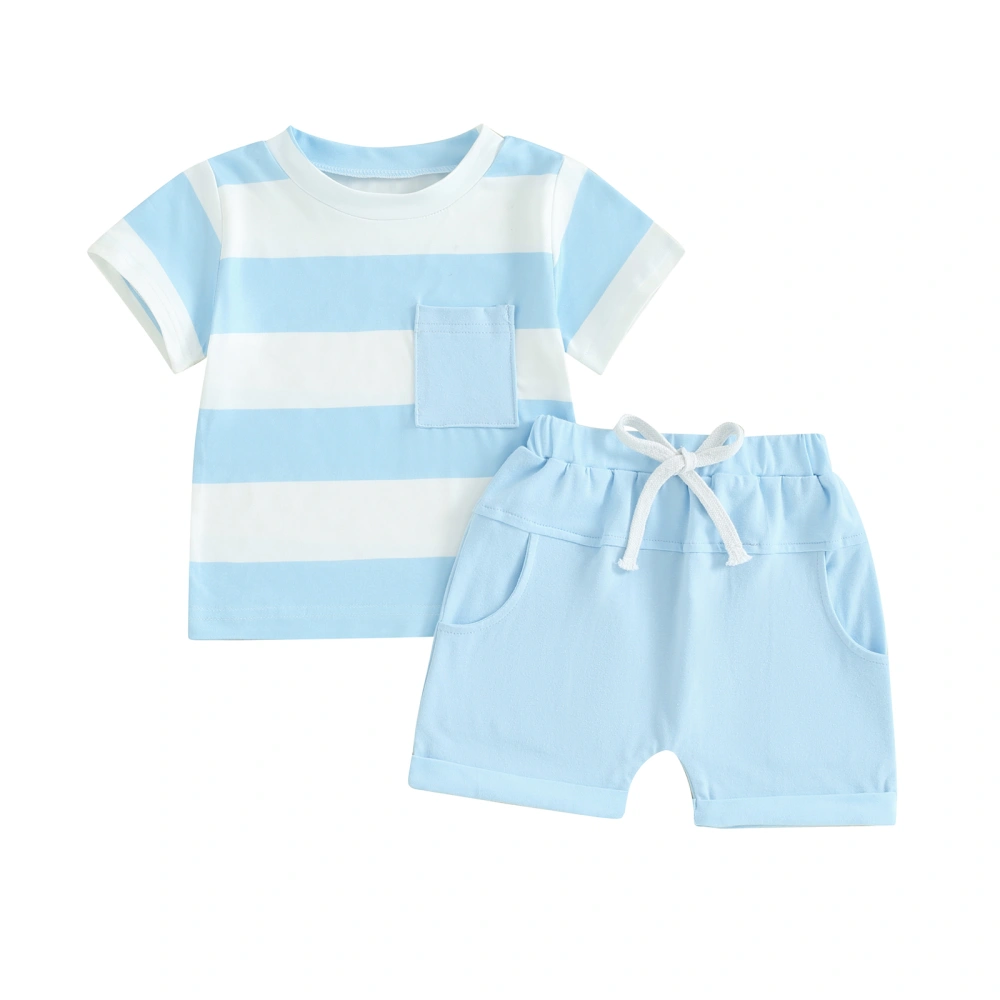 Toddler Boys Summer Outfits Stripe T-Shirts Elastic Waist Shorts