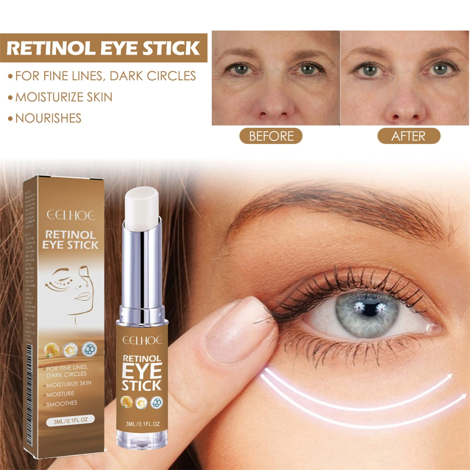 Retinol Eye Sticks, Moisturizing Eye Cream for Dark Circles Fine Lines