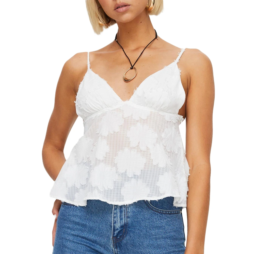 Women Summer Camisole Floral Pattern V-Neck Spaghetti Strap Tank Tops