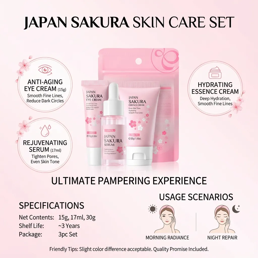 Sakura Skin Care Set, Moisturizing Eye Cream Essential Oil Face Cream