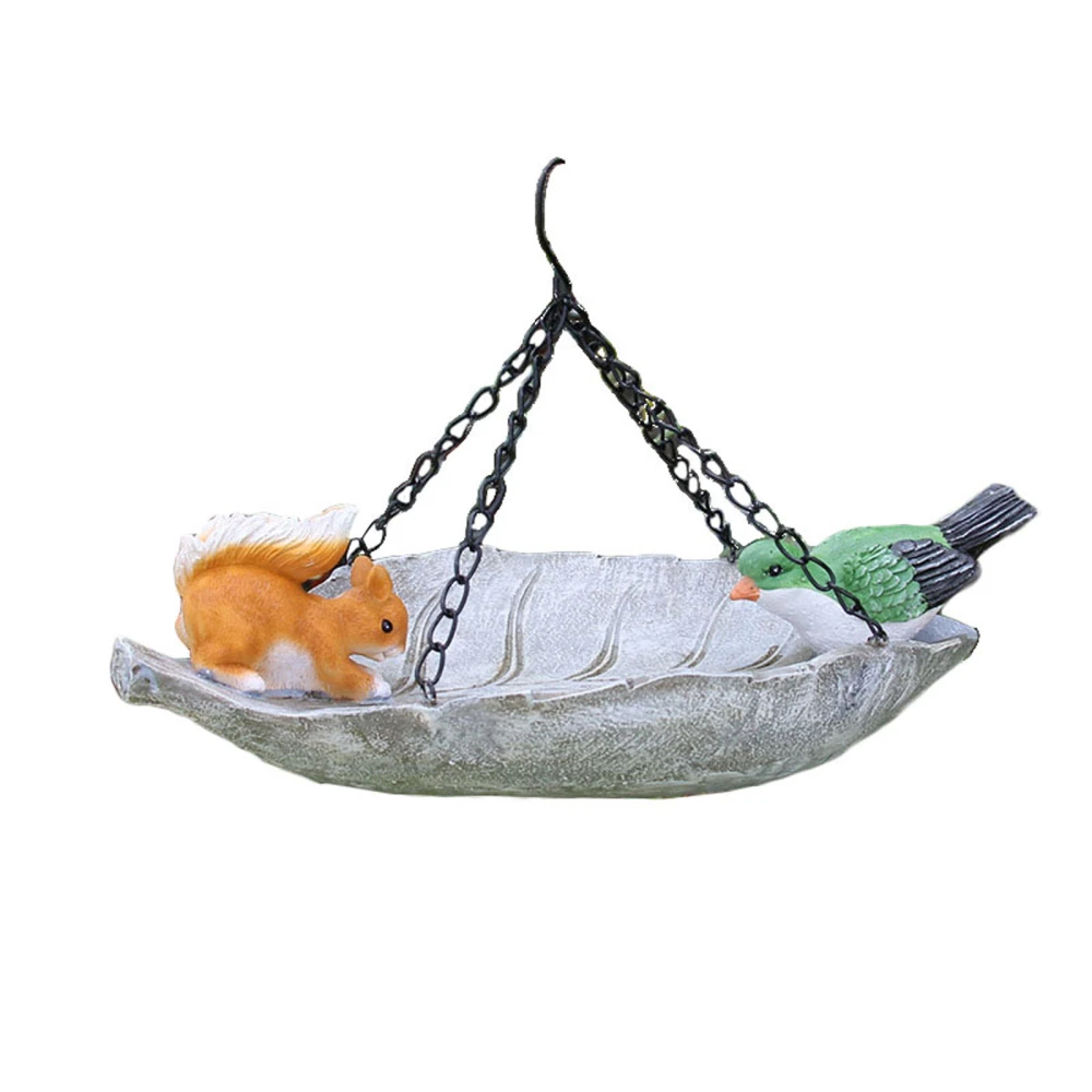 Hanging Bird Feeder with Hanging Chain Resin Figurines Decor 