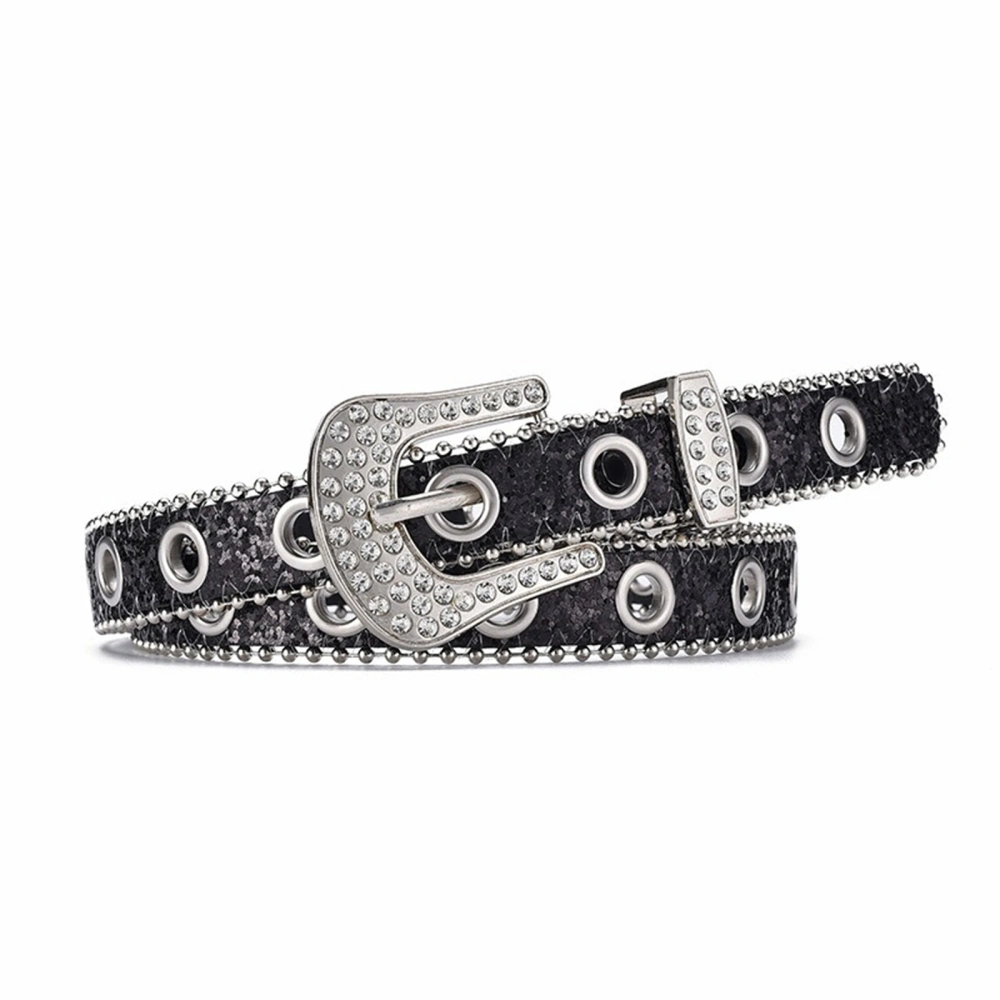 Women Rhinestone Belt, Trendy Shiny Punk Belt Pin Buckled Waist Belt