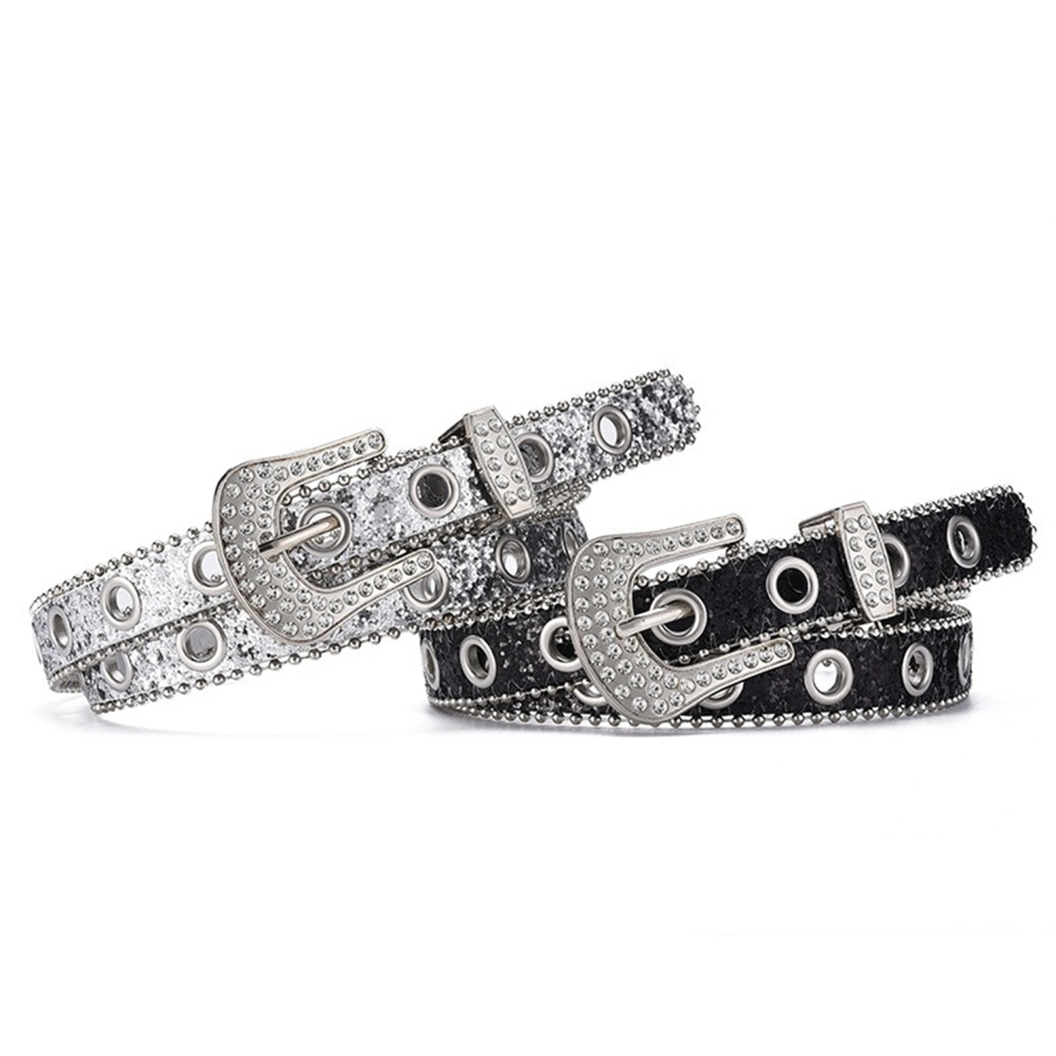 Women Rhinestone Belt, Trendy Shiny Punk Belt Pin Buckled Waist Belt