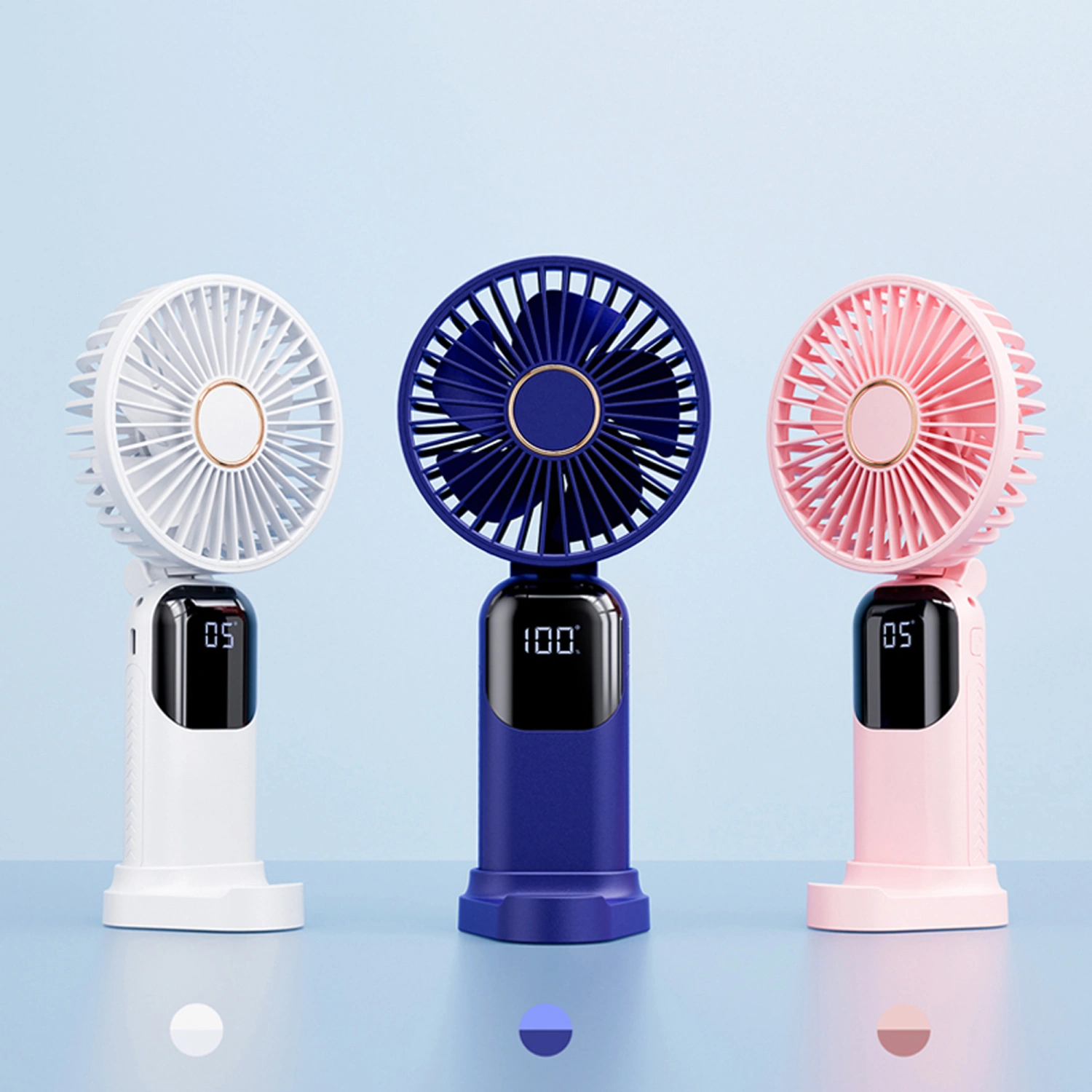 Portable Folding Fan Cute Handheld Silent Fan with LED Display