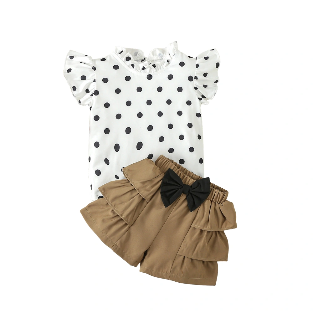 Little Girl Summer Set, Fly Sleeve Dot Print Tops + Layered Shorts 