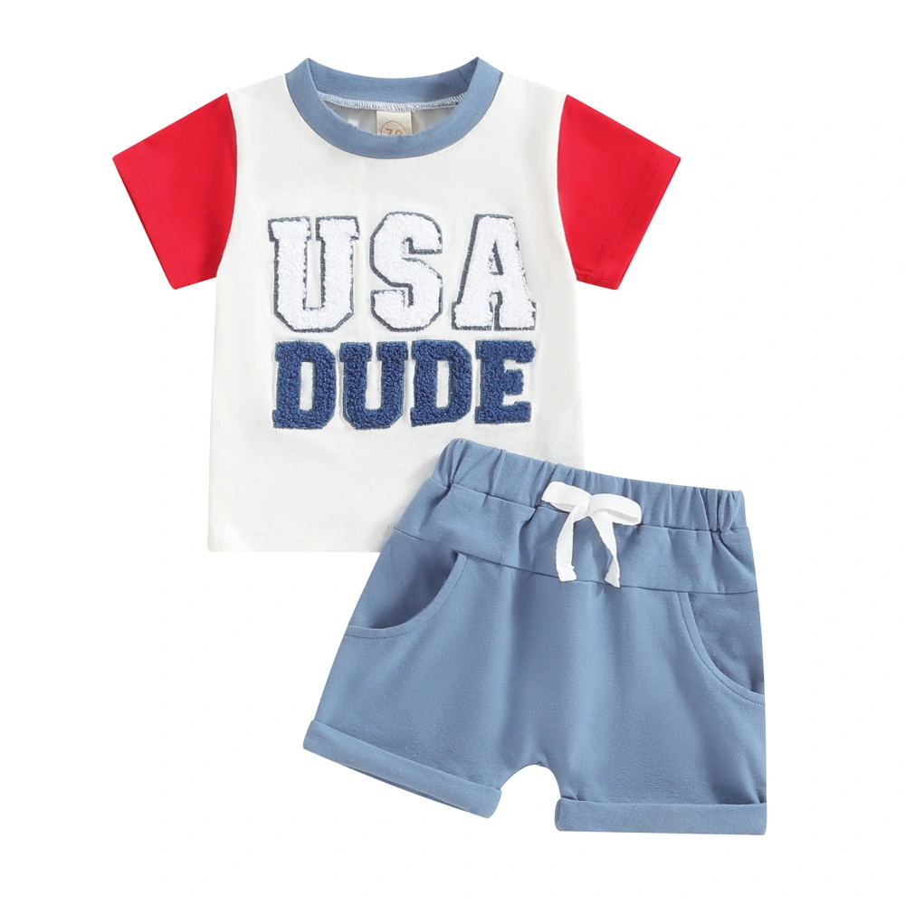 Boy Shorts Set Letter Embroidery Short Sleeve T-Shirt with Shorts 