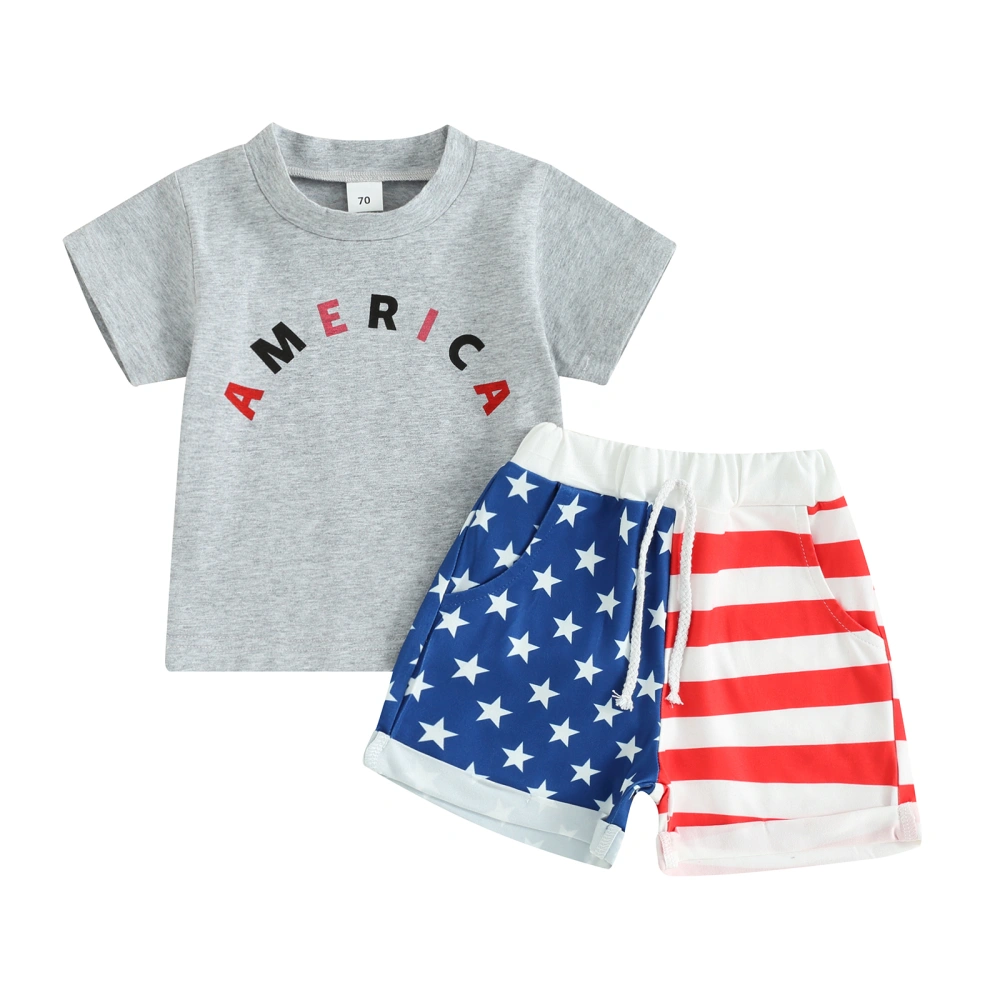 Boys Shorts Sets Letter Print Tops and Stars Stripe Print Shorts Sets