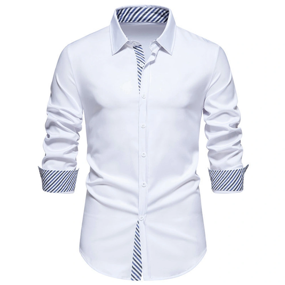 Men Button down Shirts Casual Striped Patchwork Basic Long Sleeve Tops