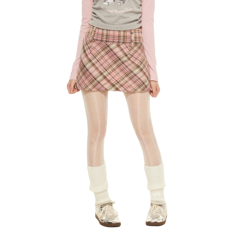 Women's Spring Summer A-line Skirts Pink High Waist Plaid Skirt