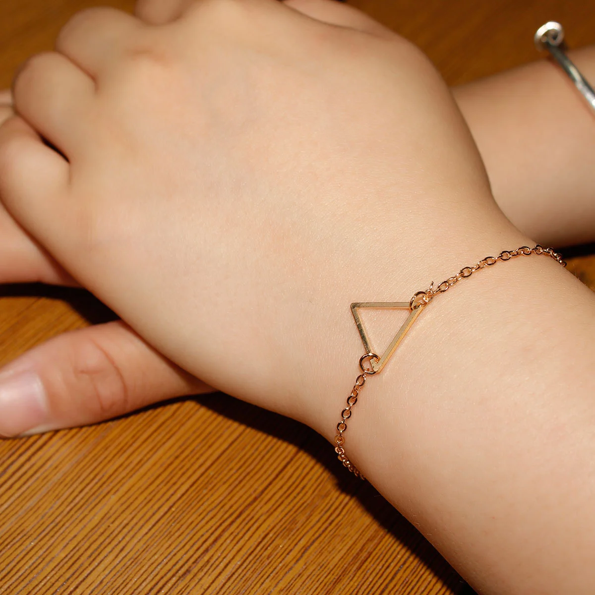 Gold Triangle Bracelets Simple Polished Adjustable Chain Bracelets