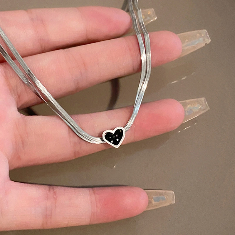 Women Heart Necklace, Elegant Dual Layer Choker Jewelry Gift