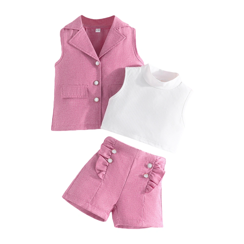 Kids Girl Summer Outfits Tank Tops Buttons Blazer Waistcoat Shorts