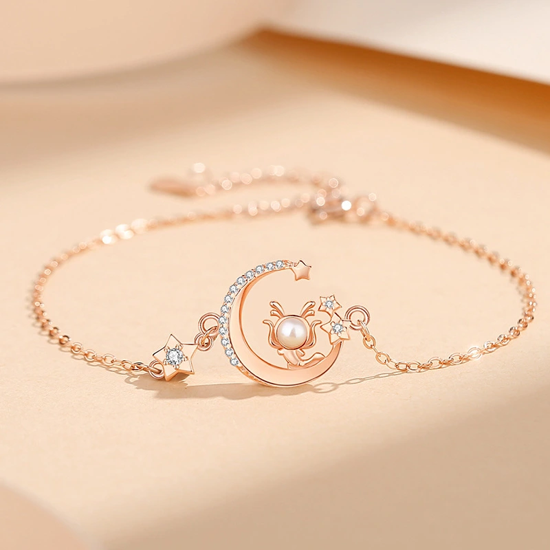 Women Moon Necklace Fashion Pearls Dragon Pendant Charm Necklace