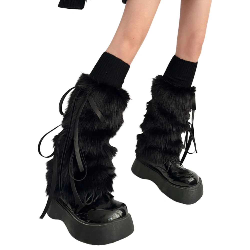 Women Faux Fur Leg Warmers Ribbed Top Leg Warmers Carnival Boot Covers