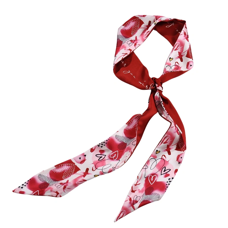 Hair Tie Scarf, Elegant Flower Print Handbag Scarf Neckerchief