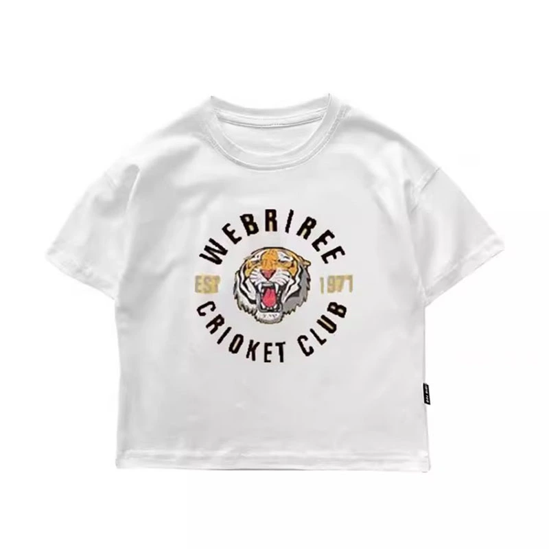 Kids Boys Girls T-Shirts Tiger Head Letter Print Crew Neck Shirts