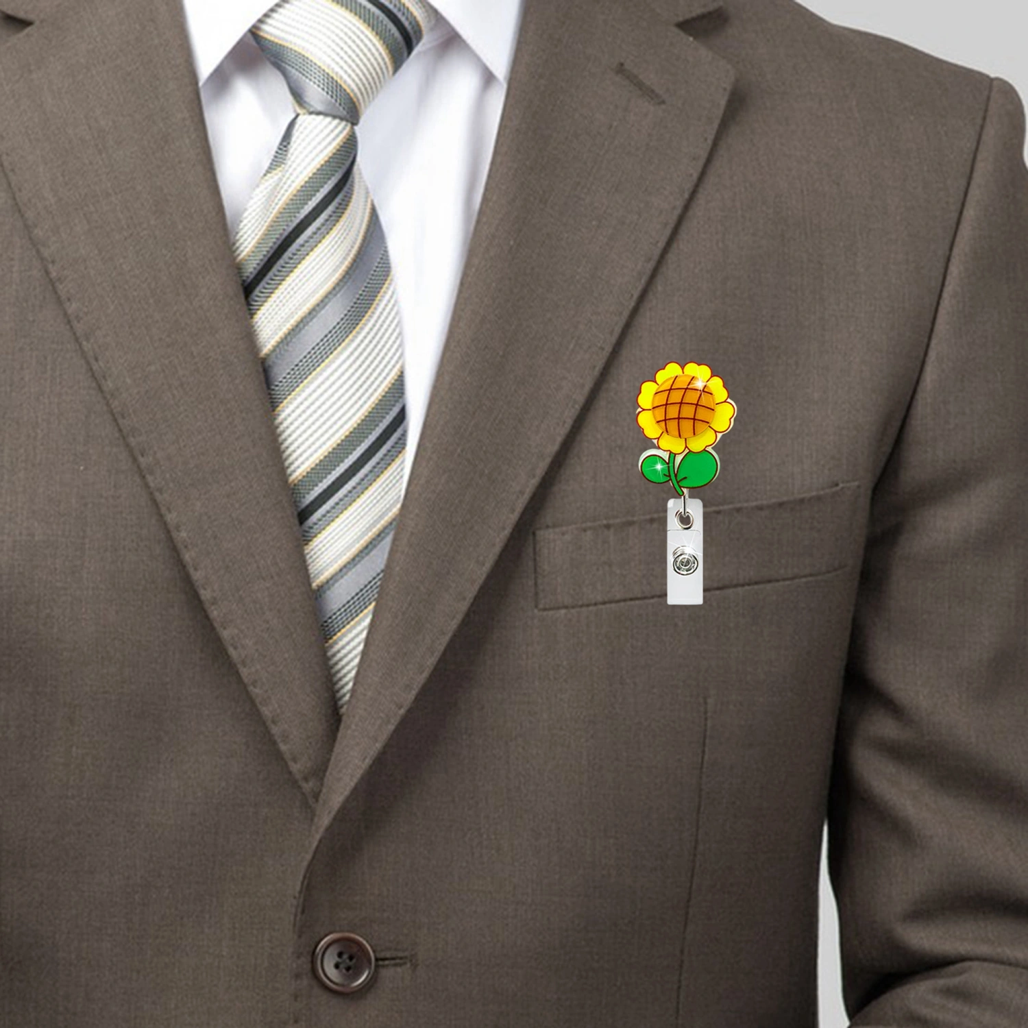Sunflower Badge Reel Retractable Holder with Clip, ID Name Tag