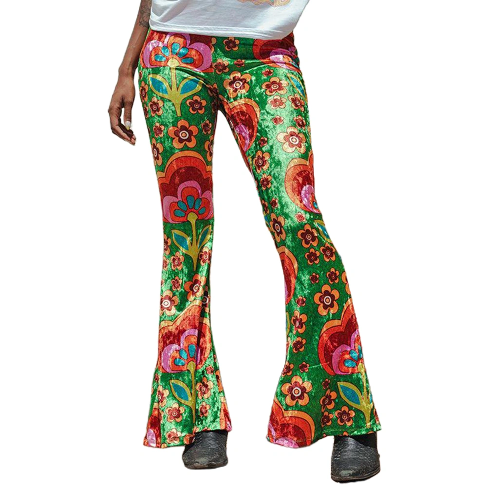 Women High Waist Pants Ethnic Style Floral Print Flare Pants Trousers