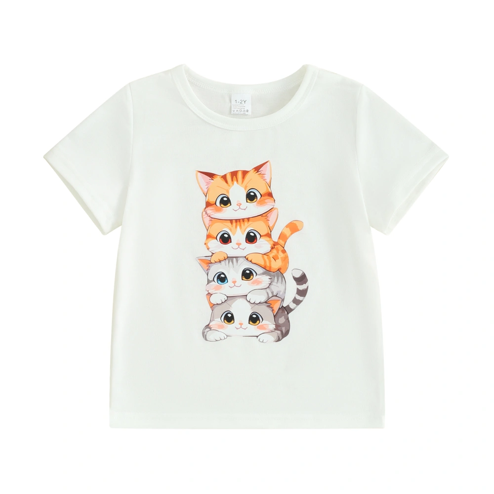 Kid Summer T-Shirt Cartoon Cat Print Short Sleeve Graphic Tops