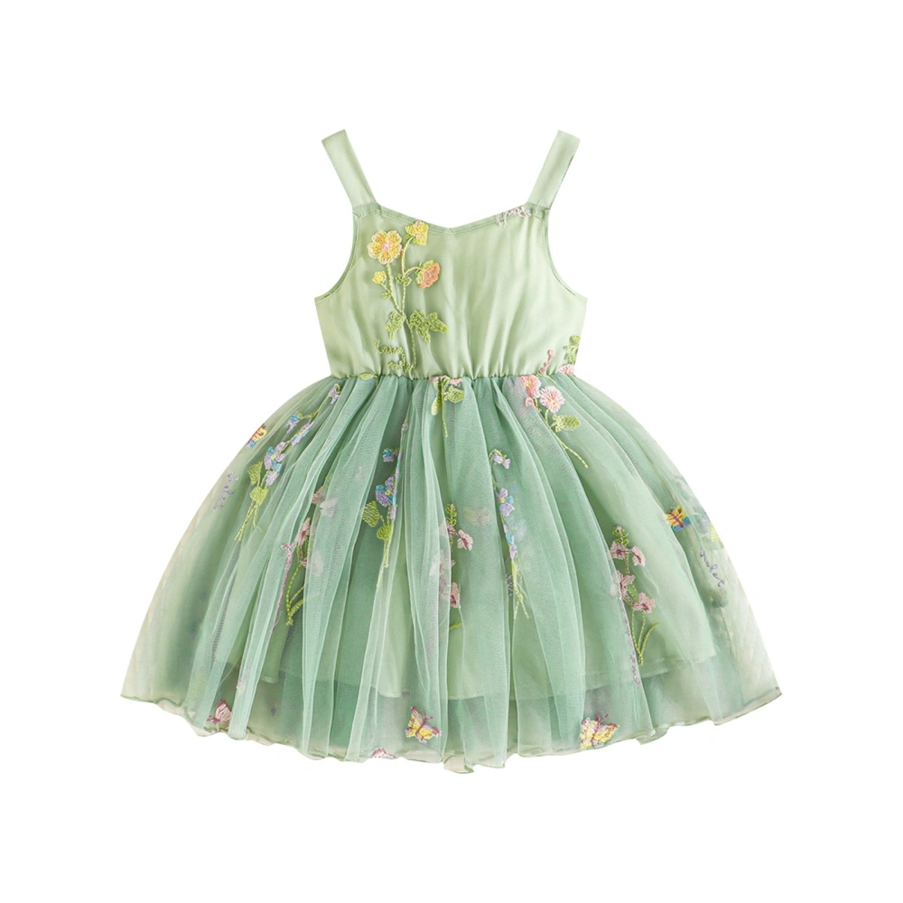 Baby Girl Princess Dress Sleeveless Floral Embroidery Tulle Dress