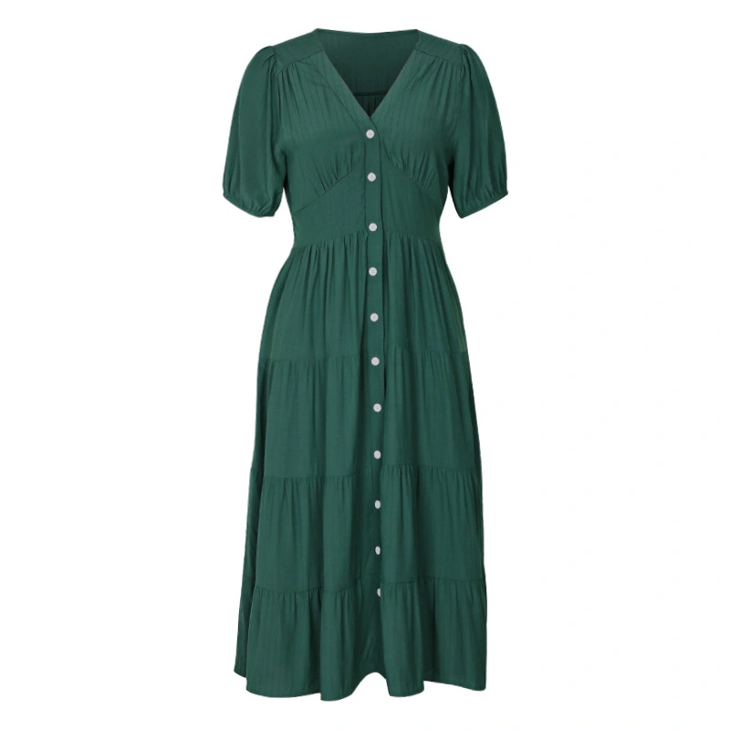 Women Short Sleeve Dress Casual Summer Button Down A-Line Party Dress