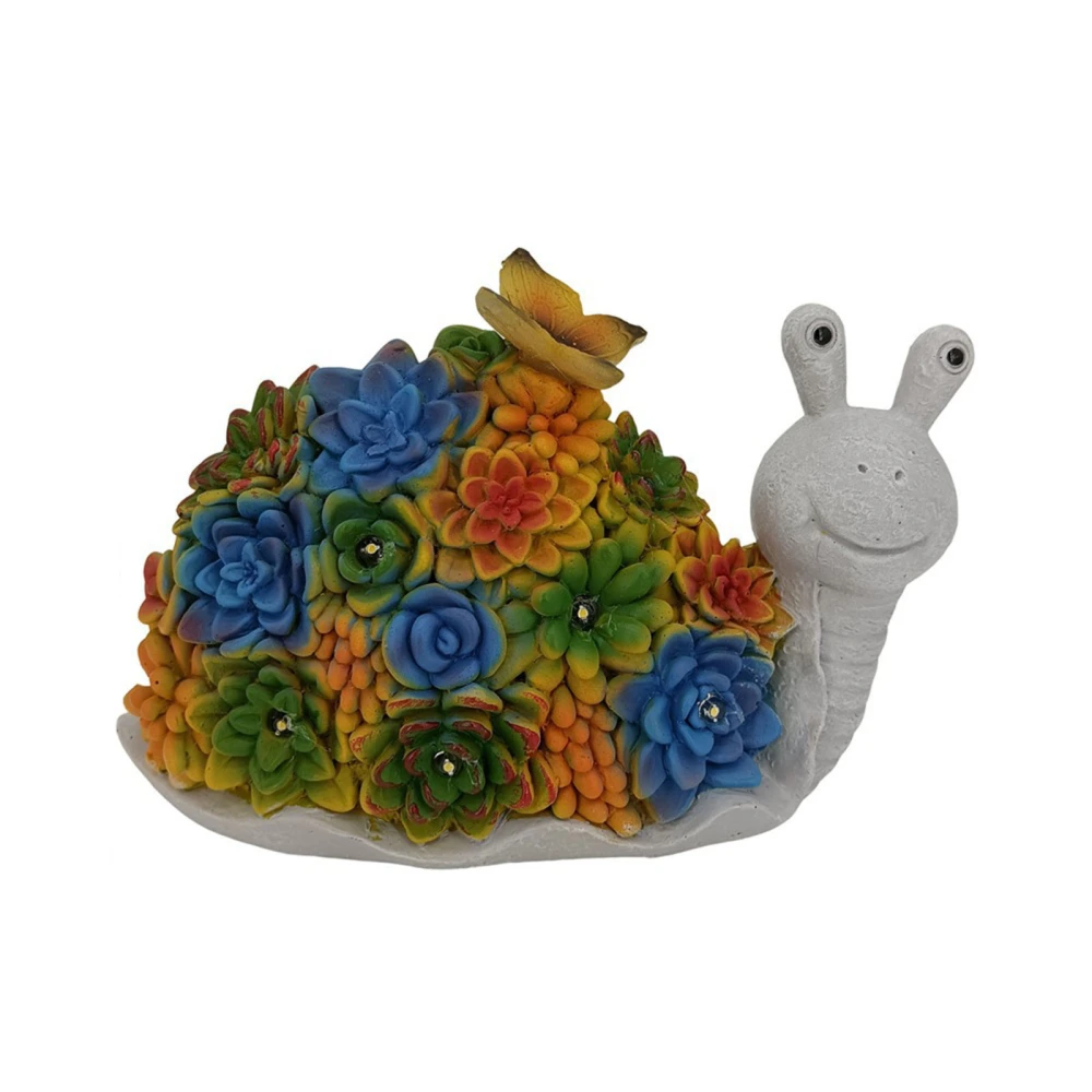 Solar Garden Statues Resin Snail Figurines with Butterfly Succulents