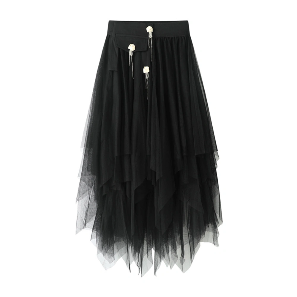 Women Midi Skirt, Elegant Flower Tulle Skirt Summer Irregular Skirt