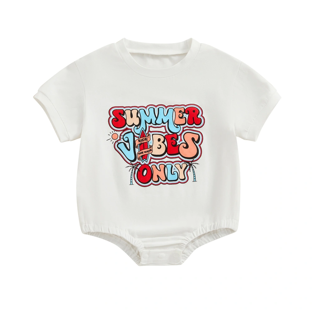 Baby Girls Boys Romper Letter Short Sleeve Crew Neck Jumpsuits