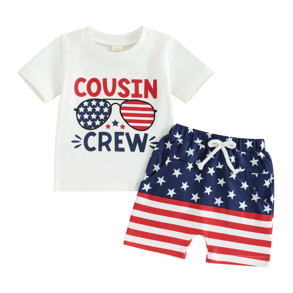 Baby Boys Shorts Set Letters Print T-shirt + Stars Striped Shorts