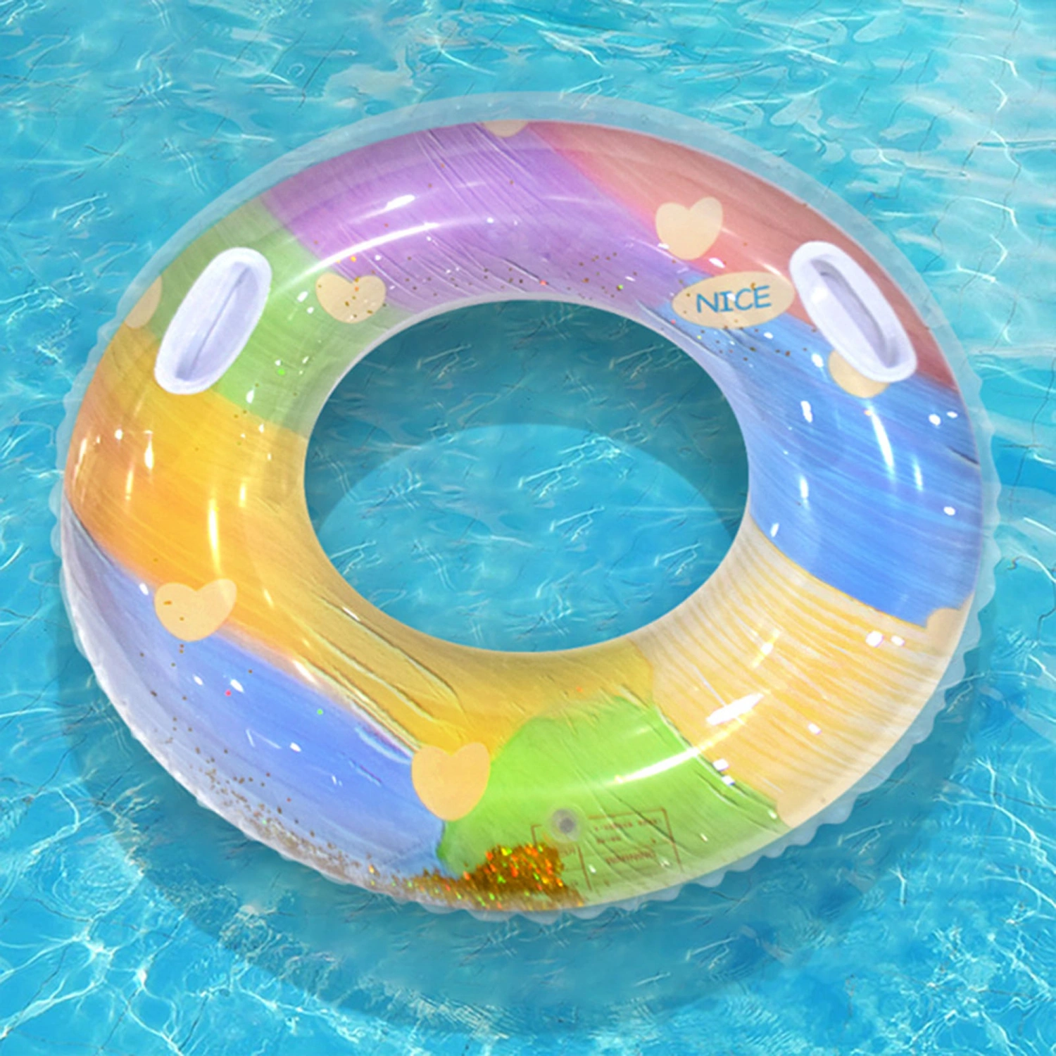 Swimming Pool Float, Colorful Sequined PVC Inflatable Safe Swim Ring