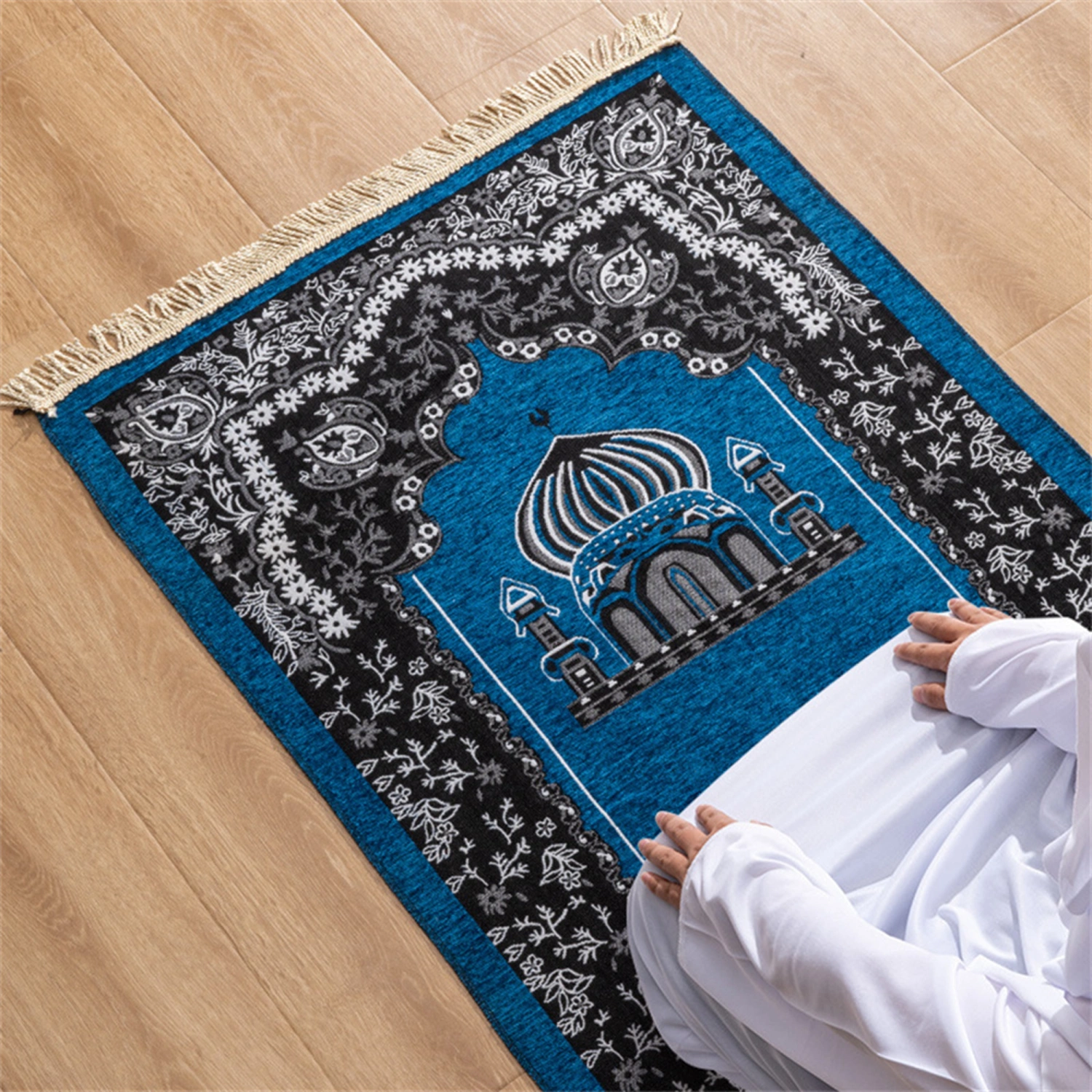 Islamic Prayer Rug Retro Print Large Size Tassel Muslim Prayer Mat 