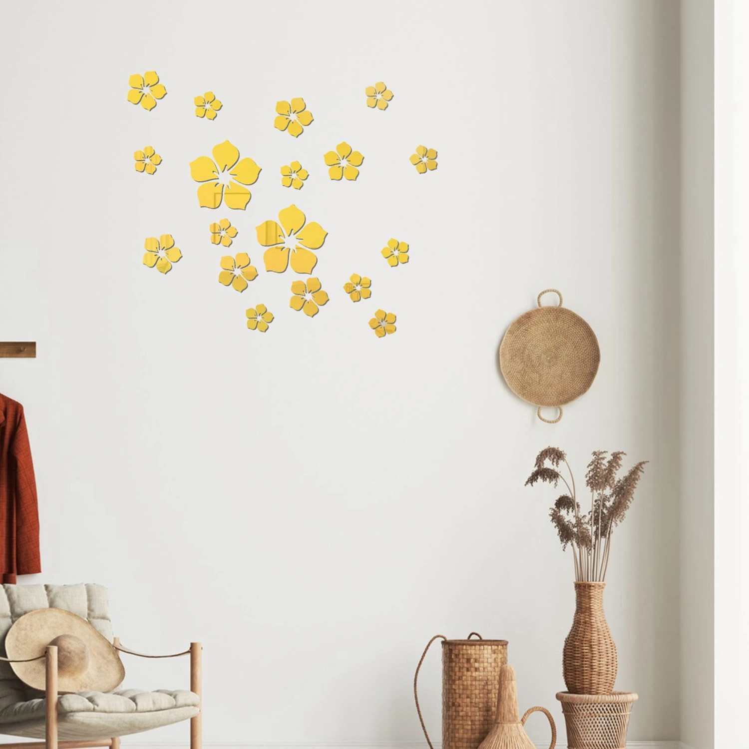 Acrylic Mirror Wall Sticker 3D Flower Sticker Decor Bedroom Wall Decal