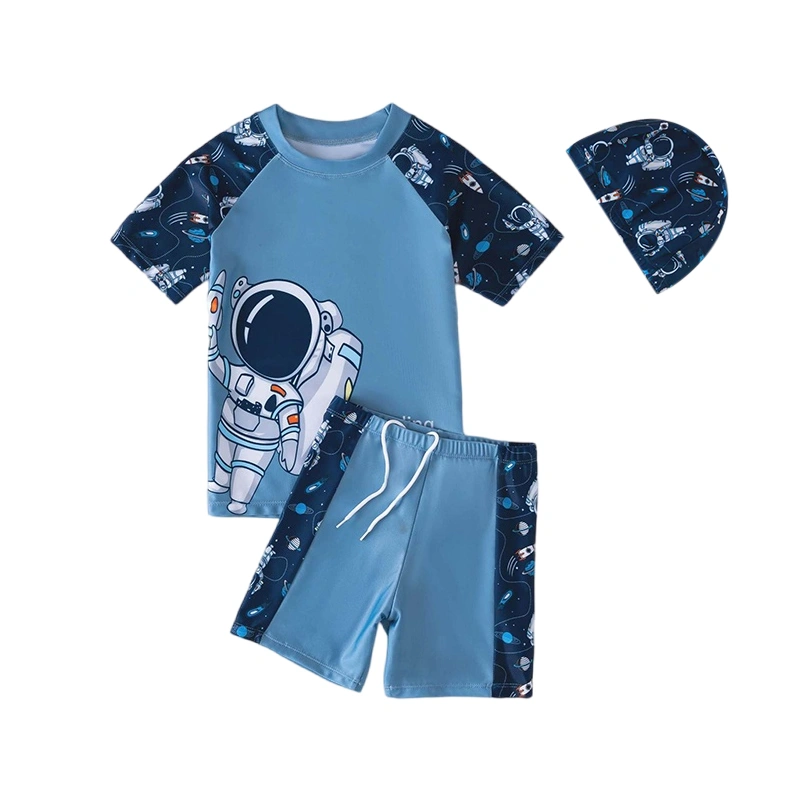 Baby Boys Swimsuit Set Spaceman Rash Guard and Swim Trunks Swim Cap