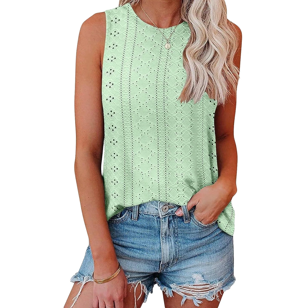 Women’s Loose Tank Tops Sleeveless Round Neck Eyelet Embroidery Tops