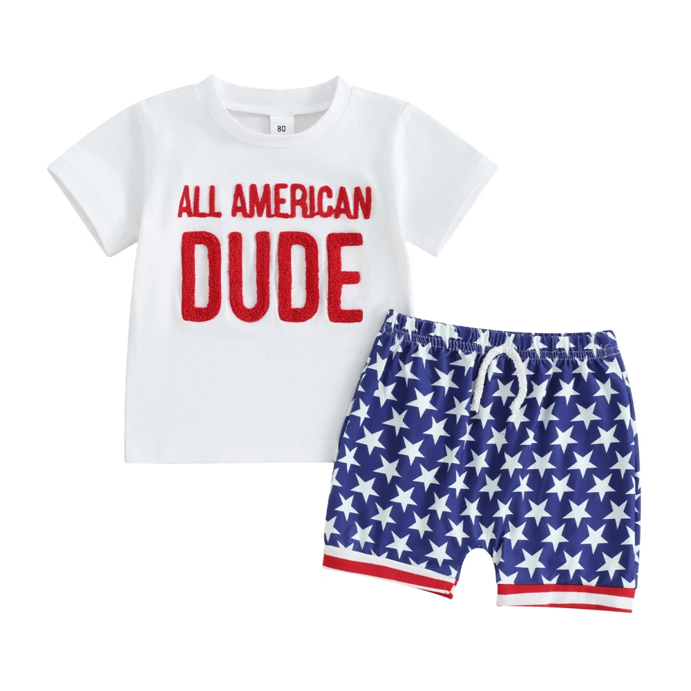 Baby Boy 4th of July Outfits, Letter Embroidery Tops + Star Print Shorts