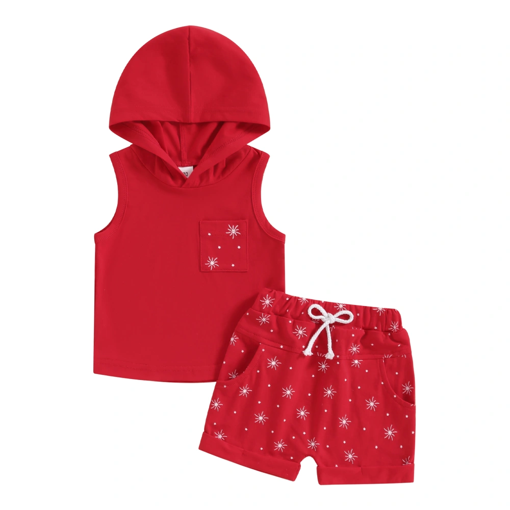 Baby Boy 2 Piece Outfits Sea Star Print Hooded Tank Tops and Shorts