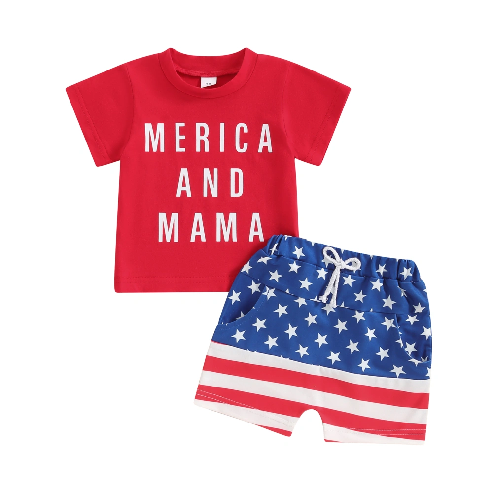 Baby Boys Shorts Set Letters Print T-shirt + Stars Striped Shorts