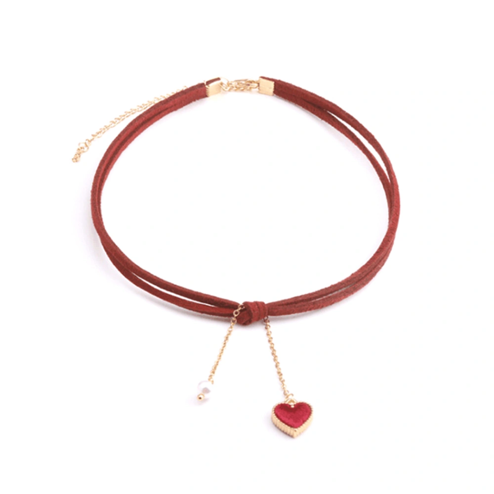 Velvet Heart Pearl Pendant Choker Necklaces Sweet Clavicle Necklace