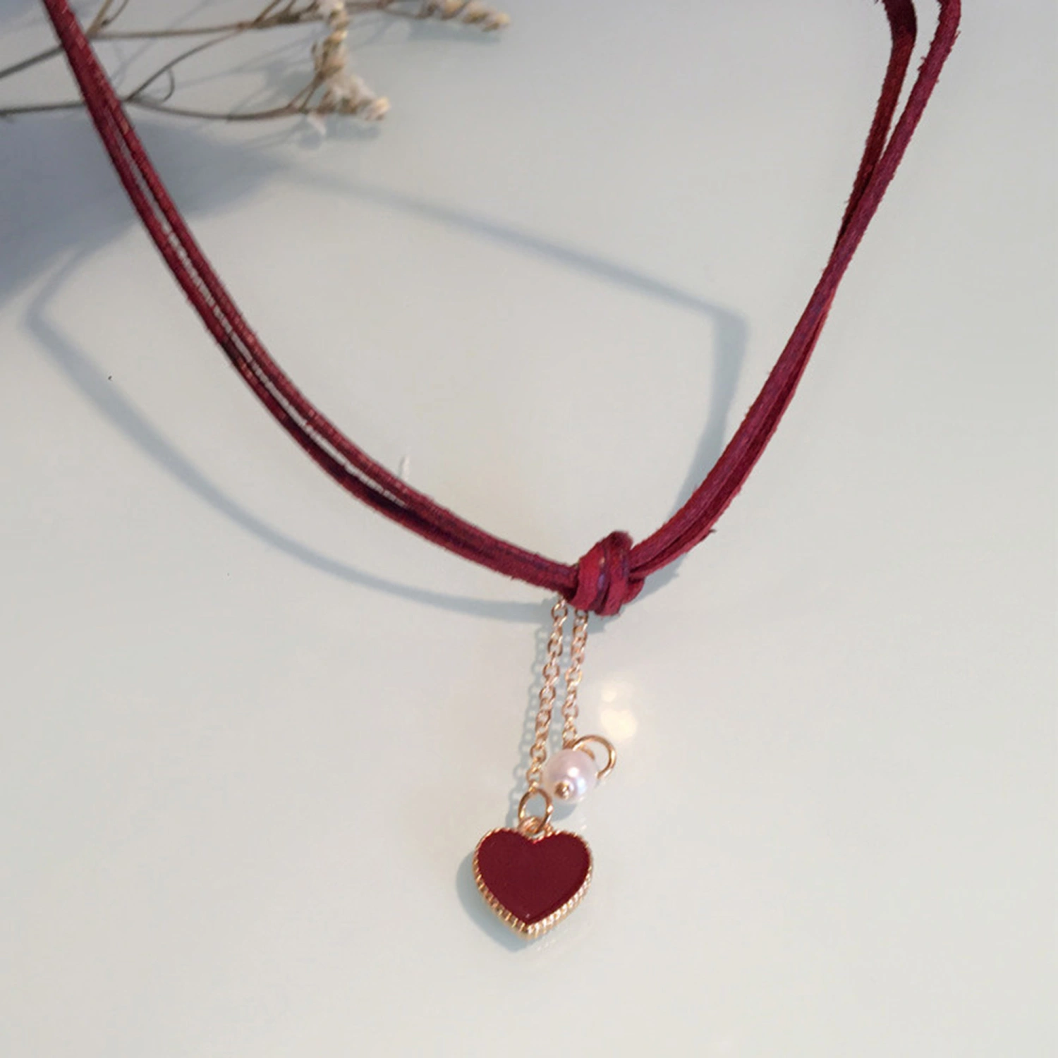 Velvet Heart Pearl Pendant Choker Necklaces Sweet Clavicle Necklace