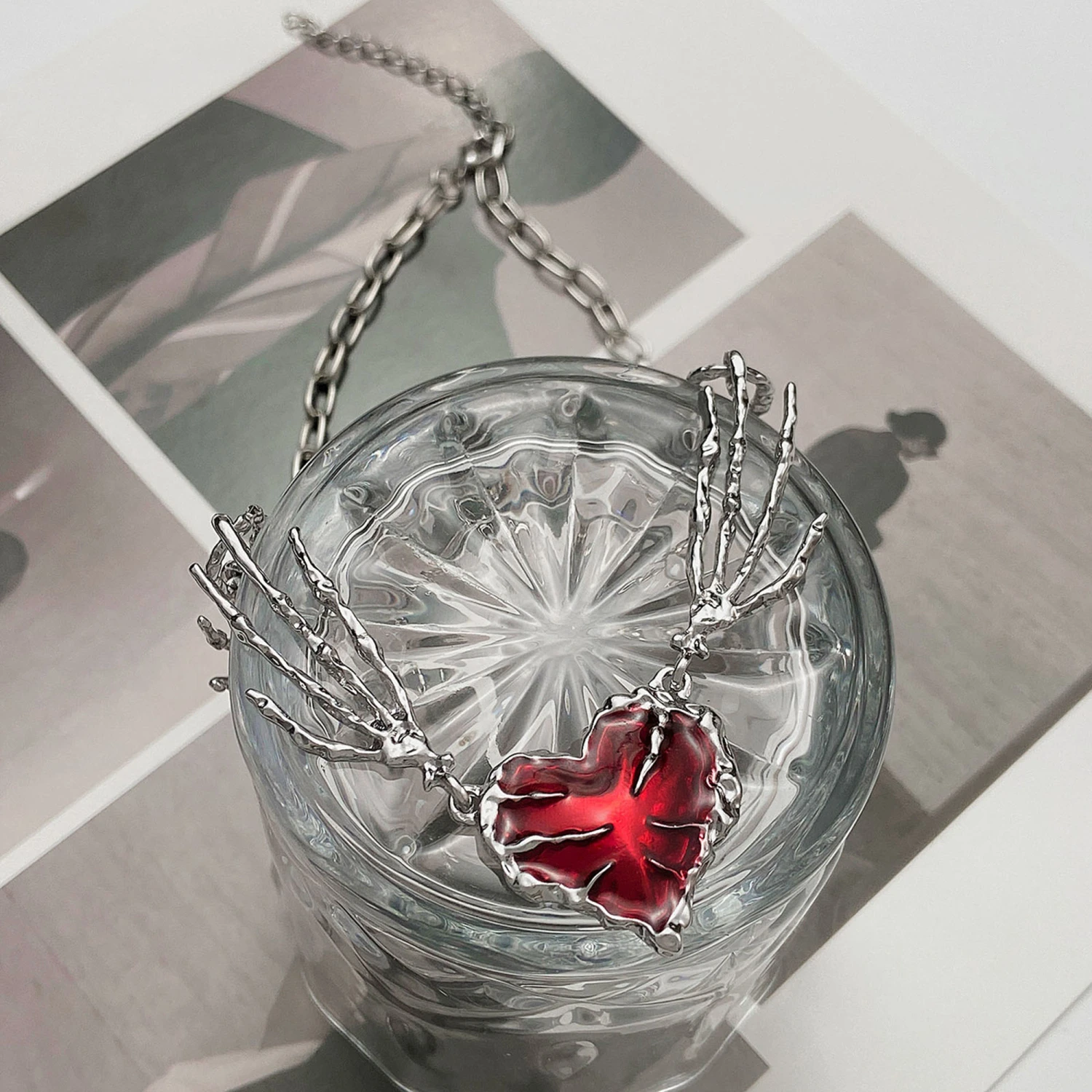 Heart Pendant Necklace Exaggerates Ghost Claw Chain Punk Necklace