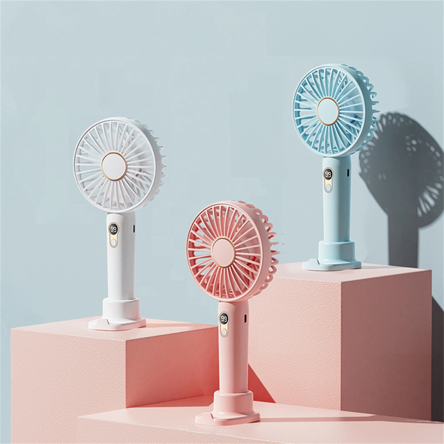 Handheld Mini Fan, Rechargeable USB 5 Speeds Small Hand Fan with Base 