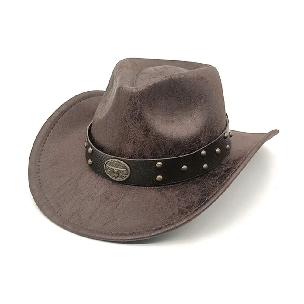 Women Men Cowgirl Hat Suede Textured Wide Brim Western Jazz Cap