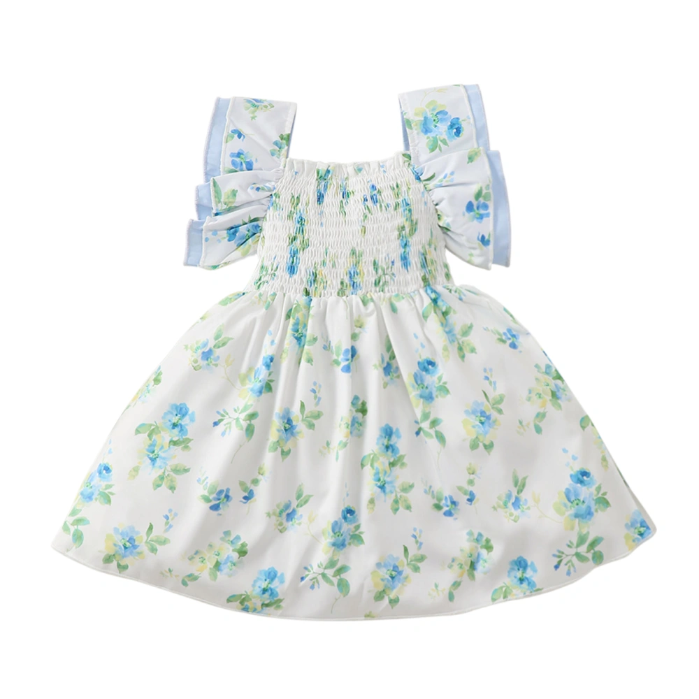 Girl Summer Princess Dress, Floral Print Fly Sleeve A-Line Dress 