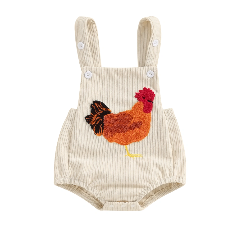 Baby Boy and Girl Square Neck Rooster Embroidery Ribbed Overalls